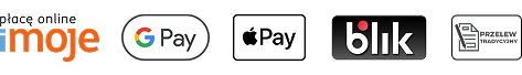 Ikony metody płatności "imoje - płacę online, Google Pay Apple Pay, blik, przelew tradycyjny