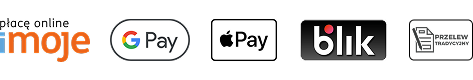 Ikony metody płatności "imoje - płacę online, Google Pay Apple Pay, blik, przelew tradycyjny