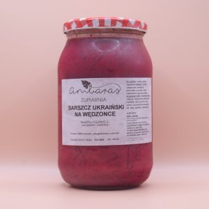 Barszcz ukraiński na wędzonce w słoiku 900 ml, tradycyjna zupa buraczana z warzywami przygotowana na aromatycznym wywarze