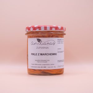 Pikle z marchewki w słoiku 330 ml, marynowana marchew krojona w paski do kanapek i dań na zimno