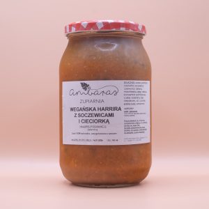 Wegańska zupa harira z soczewicą i ciecierzycą w słoiku 900 ml, aromatyczna zupa inspirowana kuchnią marokańską