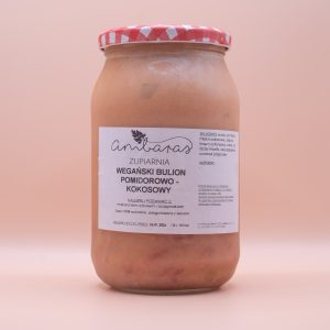 Wegański bulion pomidorowo-kokosowy w słoiku 900 ml, roślinny bulion do zup i dań kuchni roślinnej