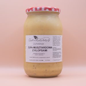 Zupa musztardowa z klopsami w słoiku 900 ml, tradycyjna polska zupa mięsna marki Ambaras Zupiarnia