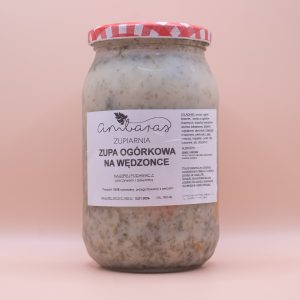 Zupa ogórkowa na wędzonce w słoiku 900 ml, tradycyjna polska zupa ogórkowa marki Ambaras Zupiarnia
