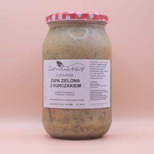 Zupa zielona z kurczakiem w słoiku 900 ml, tradycyjna zupa z kurczakiem marki Ambaras Zupiarnia