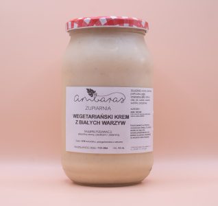 Wegetariański krem z białych warzyw w słoiku 900 ml, zupa krem wegetariańska marki Ambaras Zupiarnia