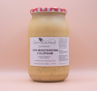Zupa musztardowa z klopsami w słoiku 900 ml, tradycyjna polska zupa mięsna marki Ambaras Zupiarnia