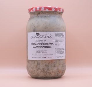 Zupa ogórkowa na wędzonce w słoiku 900 ml, tradycyjna polska zupa ogórkowa marki Ambaras Zupiarnia