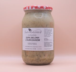 Zupa zielona z kurczakiem w słoiku 900 ml, tradycyjna zupa z kurczakiem marki Ambaras Zupiarnia